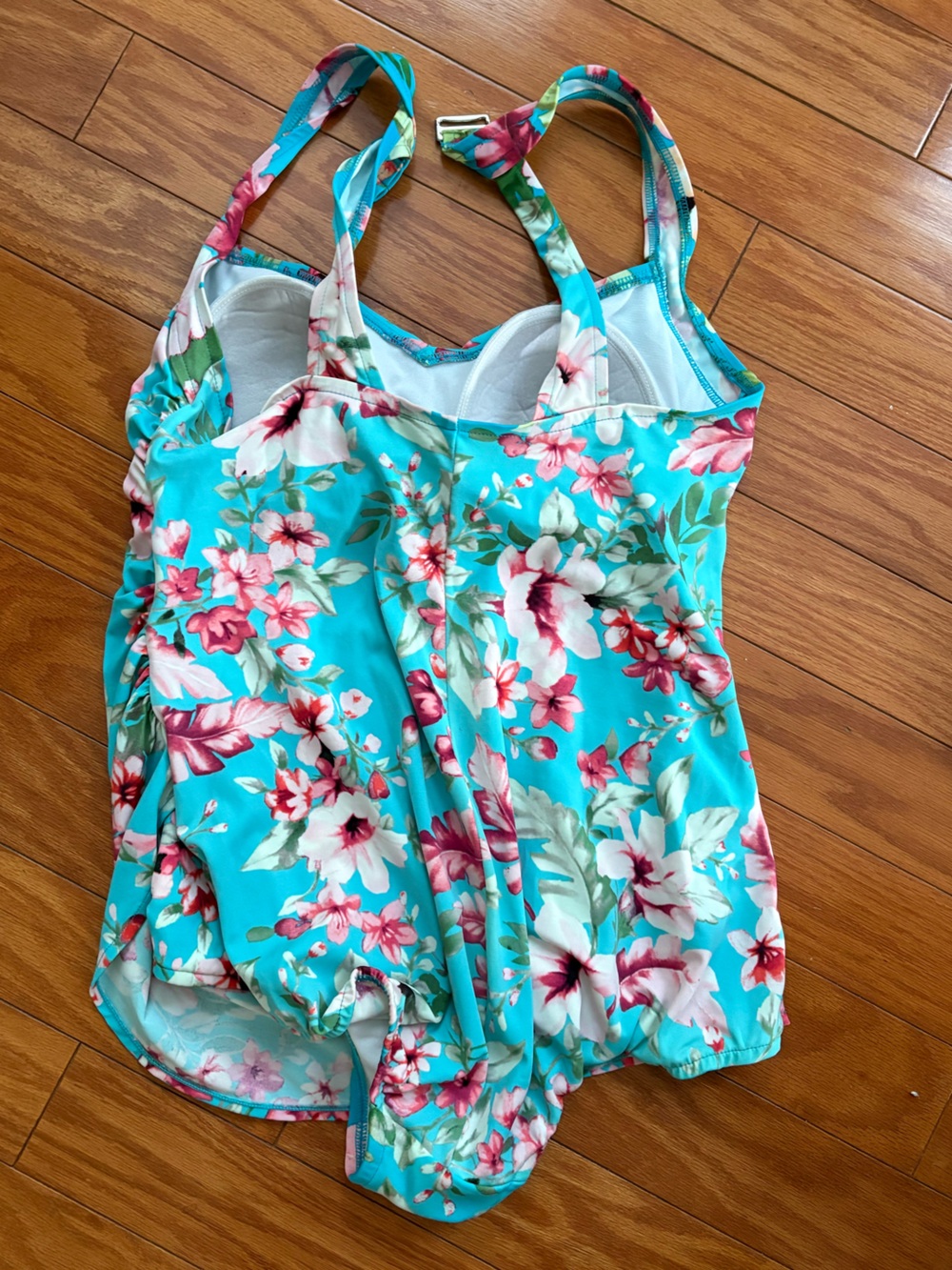 Catalina: 1X, Floral Blue One-Piece Women's Top (Swim Tank) - Picture 3 of 3